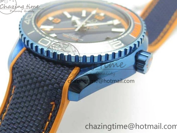 1219 Unique Planet Ocean 45mm GMT Blue DLC Black OMF Best Edition Blue Dial On Blue Gummy Strap A 8123